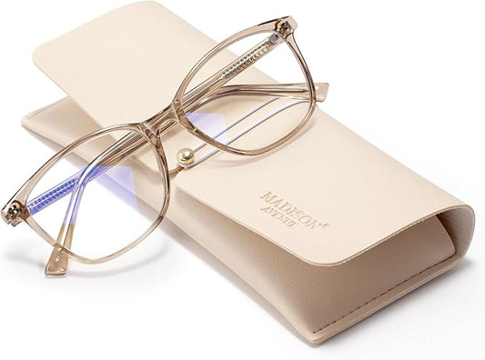 Madison Avenue Blue Light Blocking Glasses Anti Eyestrain UV Glare Blue Light Glasses for Women with Case, TV Phone Computer Gaming Eyeglasses (Coffee Brown)