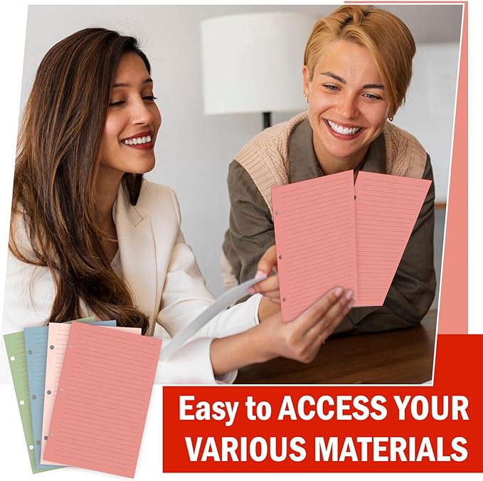 100 Sheets Mini Loose Leaf Paper 5.5 x 8.5 Mini Binder Paper 3 Ring Colored Lined Paper College Ruled 3 Hole Punched Lined Papers Small Notebook Refill Pages Planner Inserts for School Office