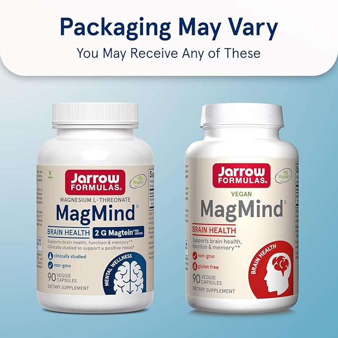 Jarrow Formulas MagMind - 90 Capsules - Includes Magnesium L-Threonate (Magtein) - Supports Brain Health & Function - 30 Servings (Pack of 2)
