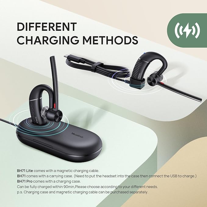 Yealink Bluetooth Headset BH71 Lite,Wireless Bluetooth Earpiece for Cell Phone,Single Ear Headset with Noise Canceling Mic for Office/Driving/Business,10Hrs Talktime,Mute