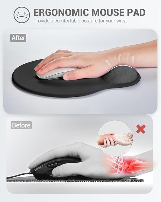 Ergonomic Mouse Pad Wrist Support Set, Memory Foam Keyboard Wrist Rest Set, Ergonomic Keyboard Pad, Non-Slip Base Mousepad(Black Set)