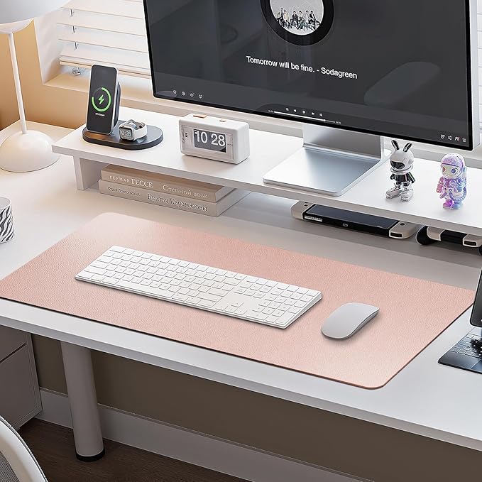 Boutilon Leather Desk Pad Protector,Non-Slip Mouse Pad,Laptop Desk Pad,Office Mouse Mat,Waterproof Leather Desk Blotter,Desk Writing Pad for Office and Home (L-Champagne,35"x 17")