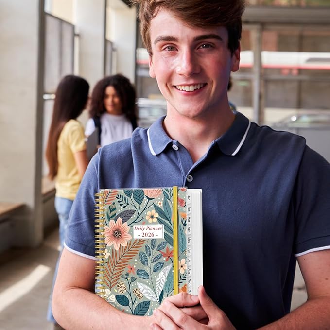 2026 Daily & Monthly Planner - One Page Per Day, Daily Planner 2026 from January 2026 to December 2026, Planner 2026 with 12 Monthly Tabs, 6.4" x 8.5", Flower-A