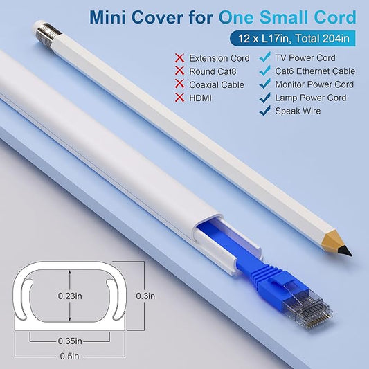 ZhiYo 204in Cord Covers for Wires on Wall, One Small Cord Hider Wall, Self-Adhesive TV Cable Hider, Paintable Wire Covers for Cords, Grey Cable Management Raceway Kit, 6X L14.2in W0.5in H0.3in