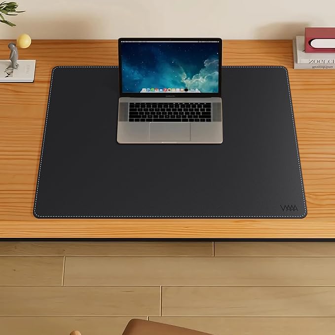 Vyaaa PU Leather Desk Mat, 32"×24" Office Desk pad, Large Mouse Pad, Desktop Protector for Desk, Multifunctional Keyboard Mouse Pad for Home or Office (Black)
