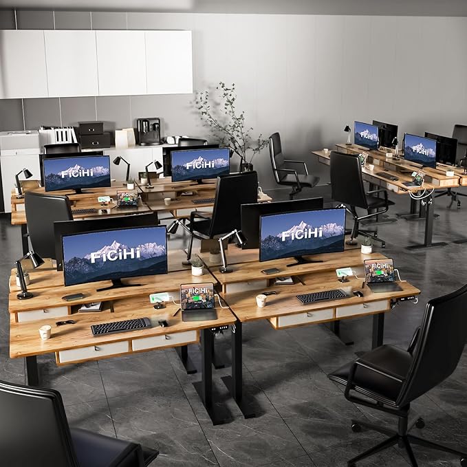 Adjustable Height Standing Desk with 4 Drawers,55 x 30 inches Electric Sit Stand Home Office Desk with Two Tiers, 3 Memory Presets, Monitor Stand Riser, USB A/C Charging Port