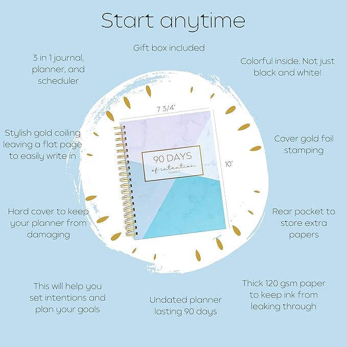 Pland Studio All-In-One 90 Day Goal Planner, Quarterly Planner, Guided Journal with Prompts, Daily Journal Notebook and Hourly Planner! Fitness, Self Care Wellness, Productivity, Mental Health, ADHD, Gratitude Journal