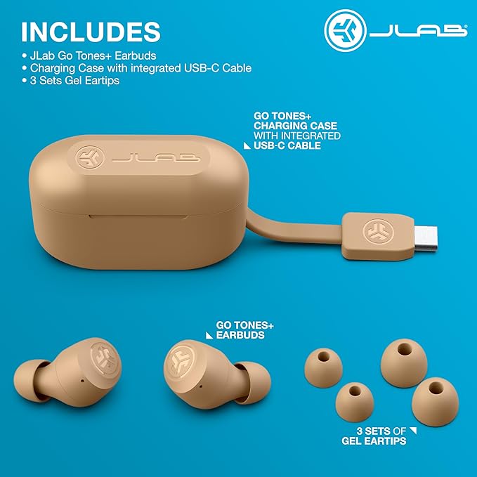 JLab Go Air Pop+ Tones True Wireless Earbuds, in Ear Headphones, Bluetooth Earphones, 35H Playtime Ear Buds, Bluetooth Earbuds with Microphone, USB-C Charging Case, Dual Connect, EQ3 Sound, (728 N)