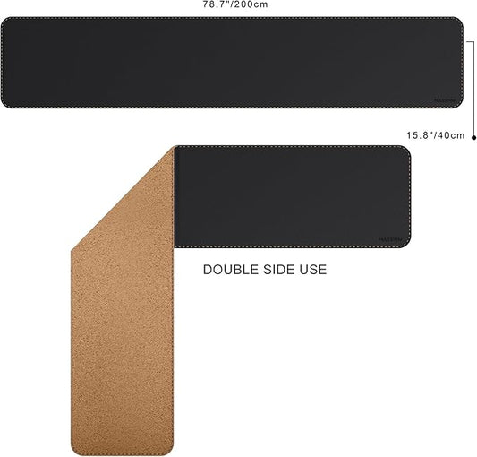 MAIDERN Leather Desk Mat, (3XL) 78.7” x 15.7” Reversible Large Desk Pad Mat, Cork & Leather Large Mouse pad for Desk, Waterproof Computer Desk Mat for Gaming Home Office (Black)