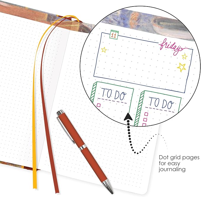 RainCaper Vegan Leather Journal Notebook, 160 Dot-Grid Pages, 5.7 inches x 8 inches, Journal - Monet Red Boats