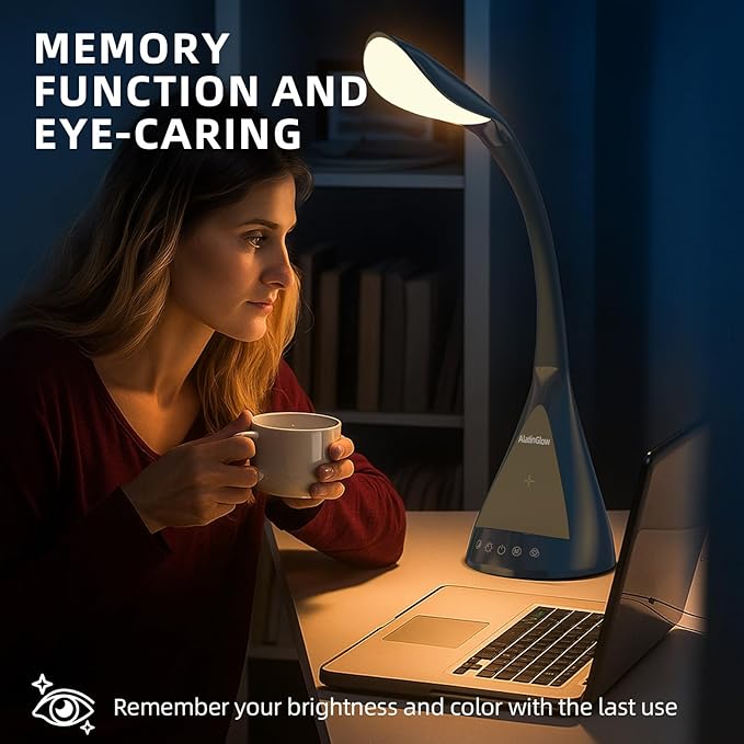 50W Ultra-Flexible LED Desk Lamp with 16 Lighting Modes/Adjustable White/Warm/RGB + Sleep Mode Qi Wireless Charging, 24/7 use No overheatin,for Office/Reading/Architect Lamp