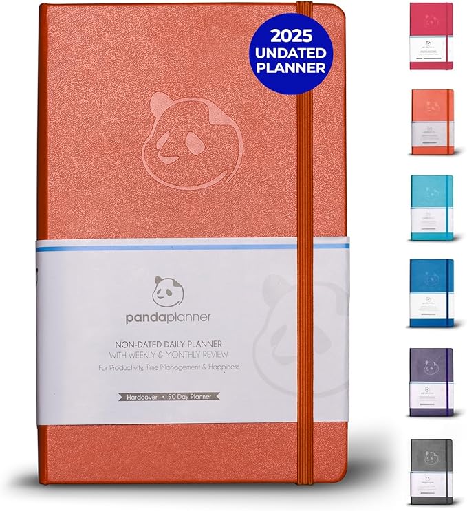 Panda Planner Daily Planner 2025-2026 – Classic Undated Productivity Planner & Hourly Schedule Notebook – Day Planner for Focus & Goals – Orange