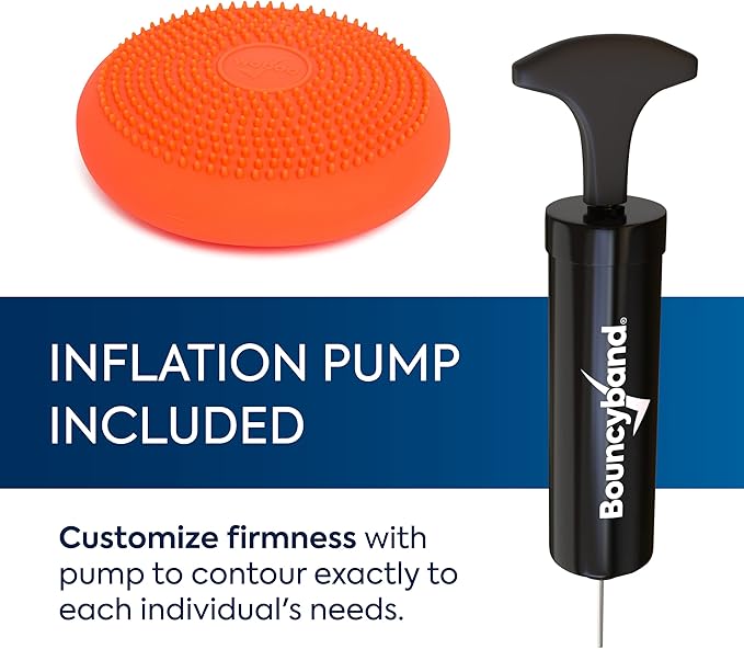 BouncyBand Wiggle Seat, Orange, 1-Pack – Small 10.75” D x 2.5” H Wobble Cushion for Kids Aged 3-7 – Sensory Tool Promotes Active Learning & Improves Productivity – Includes Pump for Easy-Inflation