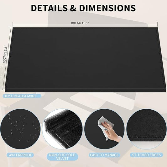 AKOZLIN 31.5"x15.8" Soft PU Leather Surface Office Desk Mouse Mat Pad with Full Grip Fixation Lip Table Blotter Edge-Locked Protector