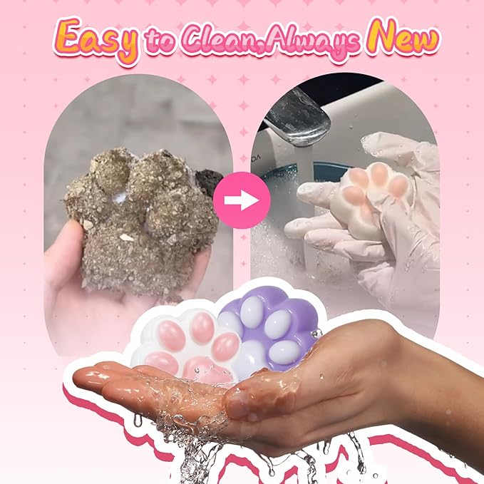 Taba Squishy Paw Gift Box, Cat Paw Squeeze Toys, Handmade Cute FuFu Squishies, Sticky Squishy Cat Paw Fur Ball, Kitty Paw Stress Relieving Fur Toys, YoYo Funny Fidget Toys for Gift, Kids-Purple&White