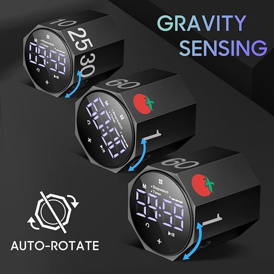 MIAOKE Pomodoro Timer-Aluminum Alloy Frosted Metal LED Large Screen Digital Automatically Rotated Display, Focus Efficient Management on Work and Study, Office, Living Room-Black