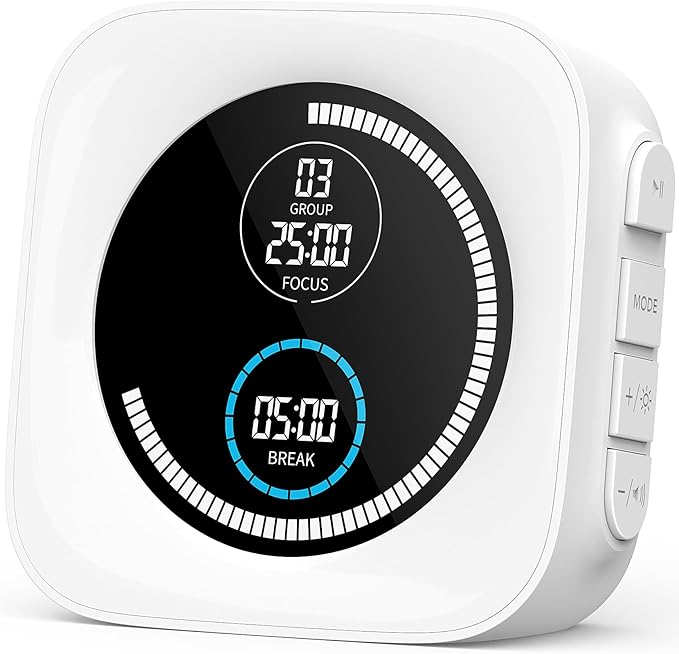 99-Minute Visual Timer with Pomodoro Timer Productivity Focus Timer Countdown Stopwatch Desk ADHD for Study, Work, Student, Procrastination, Loud Alarm/Mute/Vibration, 2 Brightness Levels