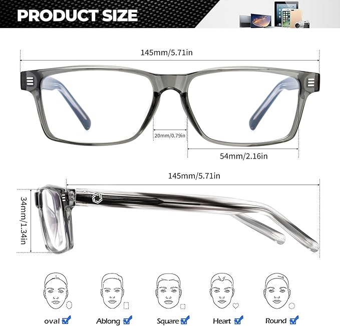 ANYLUV Blue Light Glasses Men Woman, Blue Light Blocking Glasses for Computer Gaming, Eye Strain Relief Eye Protection