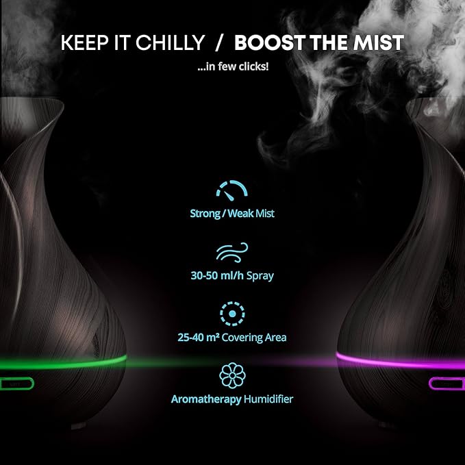 Smart WiFi Wireless Essential Oil Aromatherapy 400ml Ultrasonic Diffuser & Humidifier with Alexa & Google Home Phone App & Voice Control - LED & Timer Settings Dark Brown