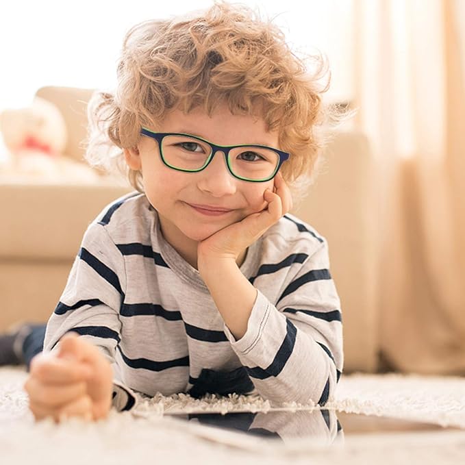 Outray Kids Anti Blue Light Glasses Classic Rectangle Eyewear Anti Harmful Blue Light/UV400 | Anti Glare (Set Blue+Black, 47)