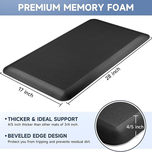 4/5 Inch Thick Kitchen Mats for Floor, StepRite Kitchen Rug for Standing Desk, Non-Slip, Thicker, Stain Resistant, Water Resistant, Comfort Anti Fatigue Floor Mat for Home, Kitchen, Office - Black