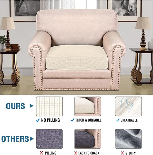 H.VERSAILTEX Super Stretch Individual Seat Cushion Covers Sofa Covers Couch Cushion Covers Slipcover Sets Thick Jacquard Textured Twill Fabric (1 Piece Chair Cushion Cover, Natural)