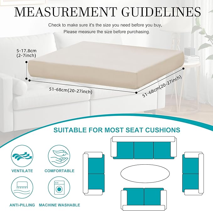 12Pcs Stretch Patio Cushion Covers,Outdoor Couch Cushion Covers Replacement,Outdoor Sofa Covers Patio Slipcovers Couch Cover,Washable Furniture Cover (Beige,Cover Only)