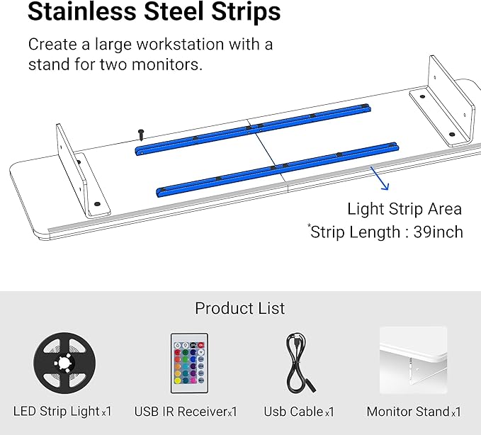 Monitor Stand Riser,31.5-Inch LED Light Wood Computer Monitor Stand with Adjustable Acrylic Legs,Desk Accessories Desktop Organizer Stand for Computer,Laptop,Printer,PC TV Screen Riser,White