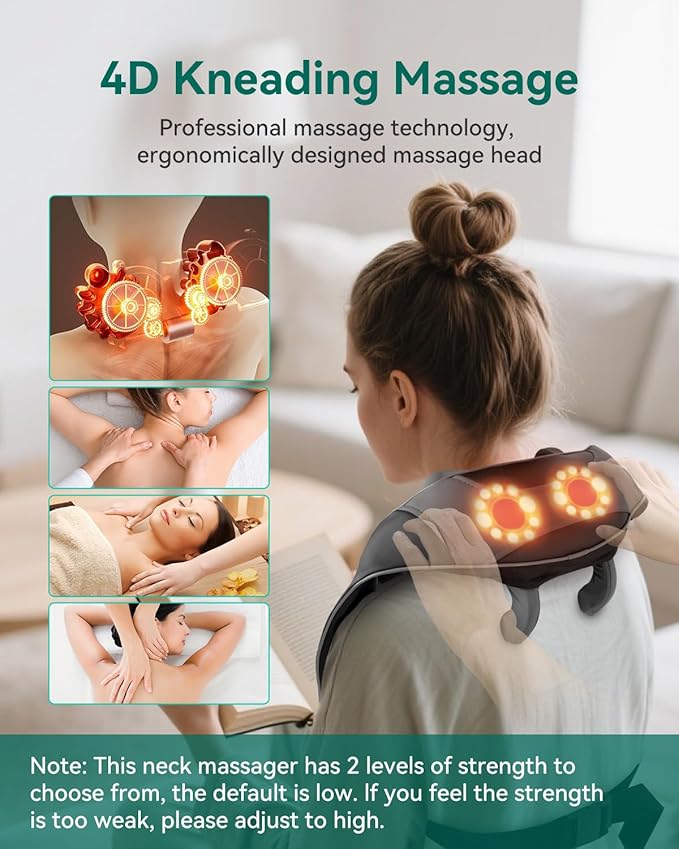 Snailax Neck Massager for Pain Relief Deep Tissue, Neck Massage with Heat, Cordless Massager for Back and Shoulder Pain, Deep Kneading Back Massager, Gift for Mom Dad
