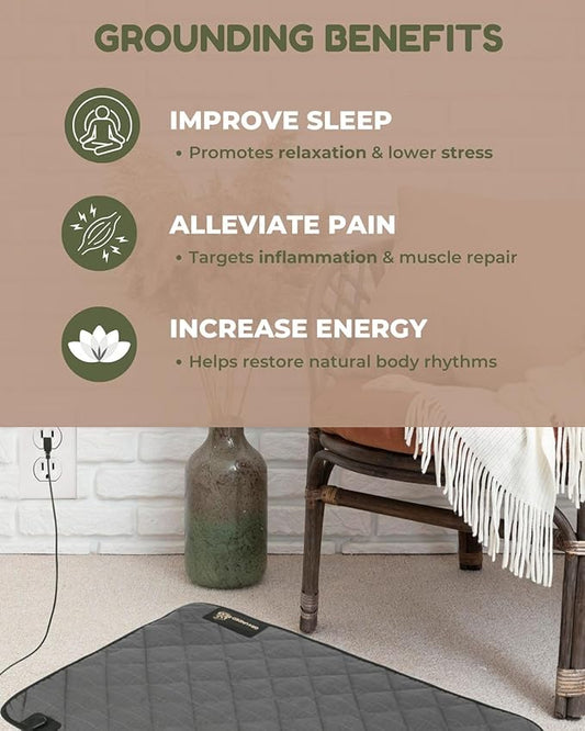 Premium Grounding Mat for Feet, Soft Cotton & Silver Fiber, Comfort for Sleep & Wellness, Grounding Pad for Anti-Aging & Inflammation, Grounding Mat for Bed and Desk (24x16 Inches)