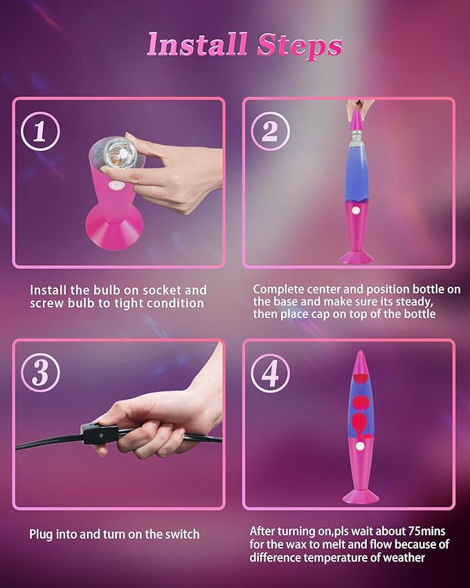 16-Inch Liquid Motion Lamp- Pink Base, Purple Liquid, Pink Wax, Beautiful Magma Lamp with 2 packs bulbs for Adults Kids, Night Light for Boys Girls Present Home Bedroom Office Living Room Decor