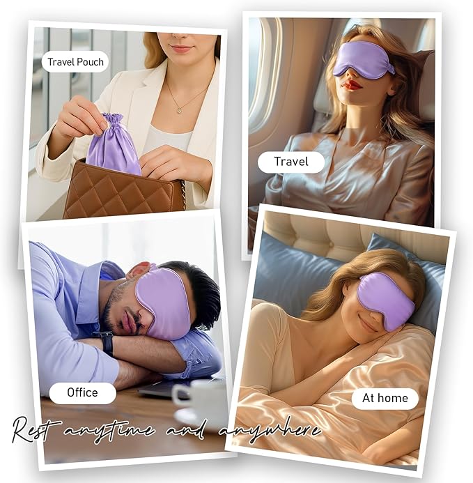 Umisleep 100% Pure Mulberry Silk Sleep Mask, 22 Momme 6A Soft Smooth Fibers, Breathable Eye Mask for Women Men, Better Light Blocking Sleeping Mask with Travel Pouch, Elastic Strap Blindfold, Purple