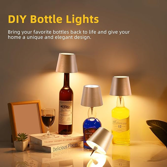 Realmoon Wireless Wine Bottle Light - Stylish 3 Color Dimmable LED for Dining Room, Bedroom and Bar Atmosphere (Golden)