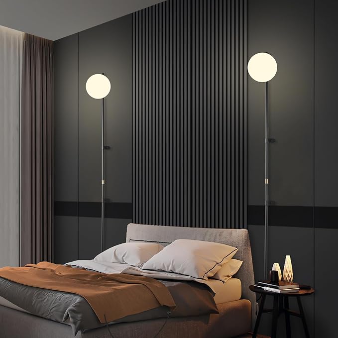 Long Wall Sconces Set of Two, Plug in Wall Sconces Globe Shade Indoor Wall Light, Wall Mounted Lamp with Plug in Switch, Wall Lamp for Bedroom Living Room Study Hallway Bedside Corner