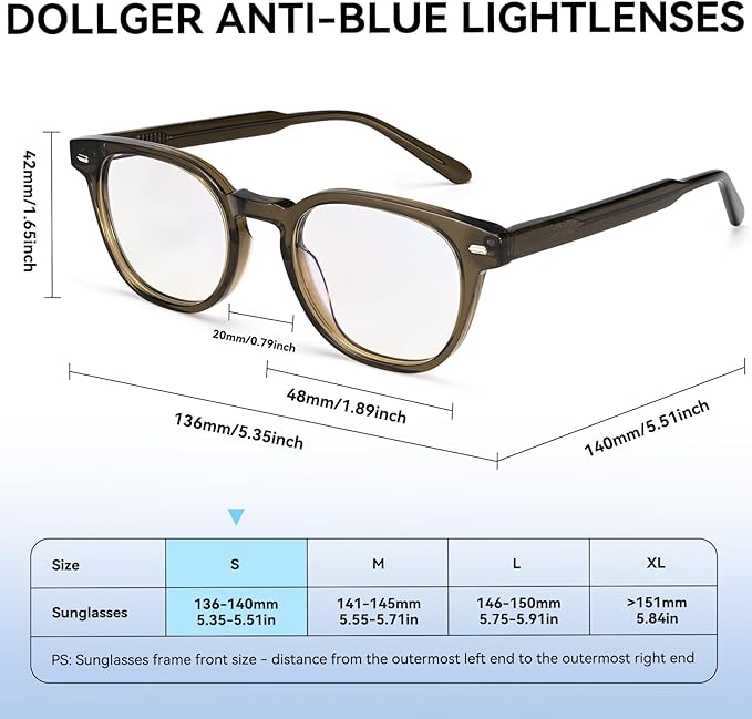 Dollger Blue Light Blocking Glasses For Woman Men Thick Square Frame Round Non-Prescription, For Computer,Work, TV,Gaming