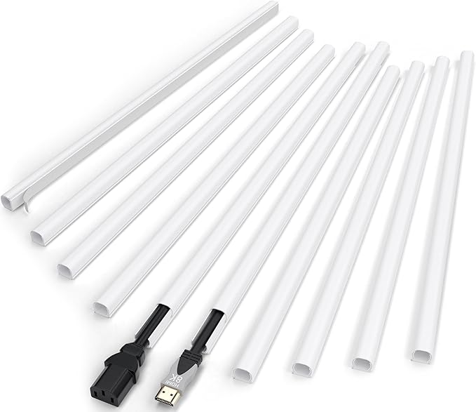 ZhiYo 142in Cord Covers for Wires on Wall, One Cord Hider, Self-Adhesive Wire Covers for Cords on Wall, Paintable TV Cable Hider, White Cable Management Raceway Channel, 10x L14in, W0.5in H0.4in