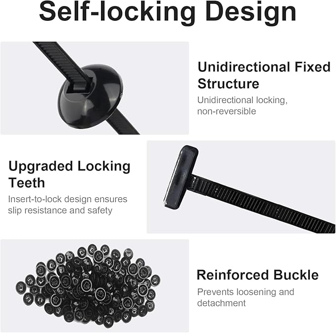 Nylon Cable Tie Buckle Kit, Universal Self-Locking Zip Ties with Pins and Buttons, Heavy Duty Automotive Fender Repair and Garage Organization