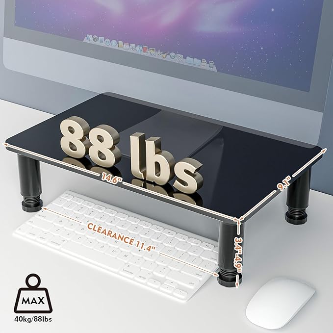 2 Pack Computer Monitor Stand Riser with Height Adjustable Multi Media Desktop Stand for Flat Screen LCD LED TV, Laptop/Notebook/Xbox One, Black HD01B-202