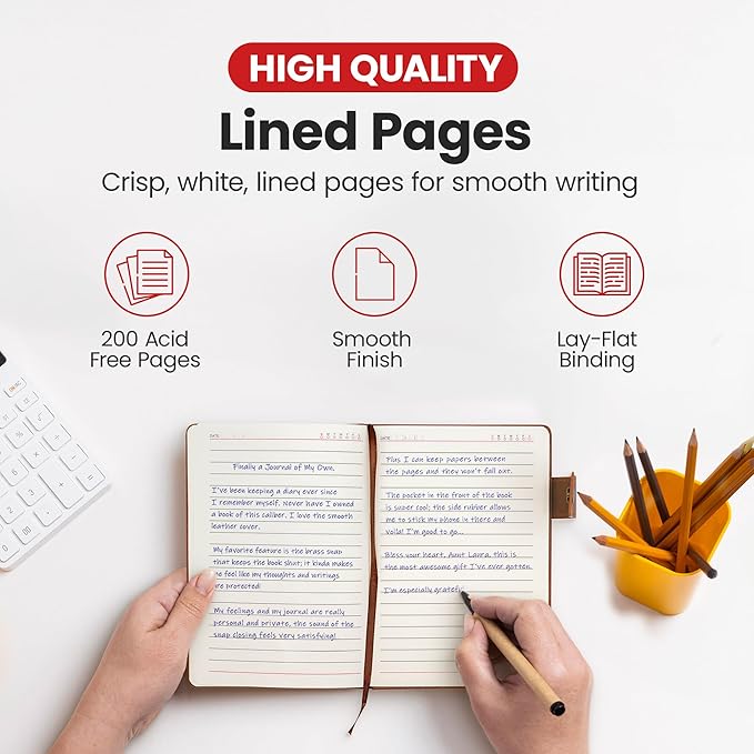 Promot Personalized Notebook - A5 Lined Leather Bound Journal for Writing Women Men - Hardcover Executive Notebook, Daily Journal, Travel Diary, Gift Idea, Custom Embossed Text with Gold Metallic Foil