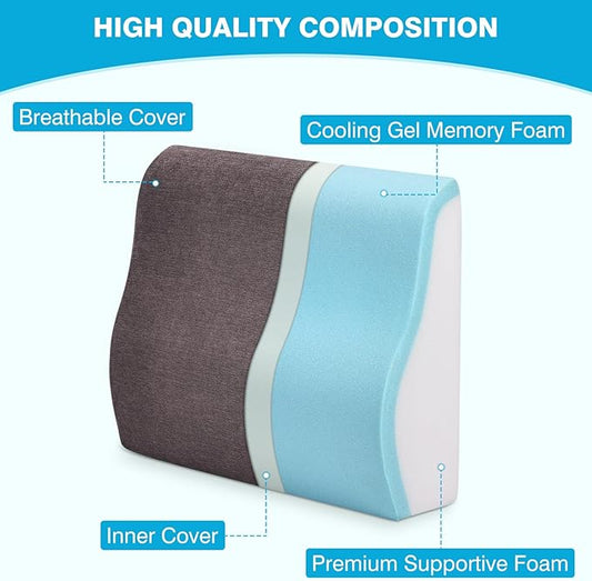 TANYOO Back Support Pillow for Recliner Dual Layer Lumbar Support Pillow with Gel Memory Foam Ergonomic Orthopedic Couch Lumbar Cushions for Elderly Lower Back Pain Relief Washable Cover Brown