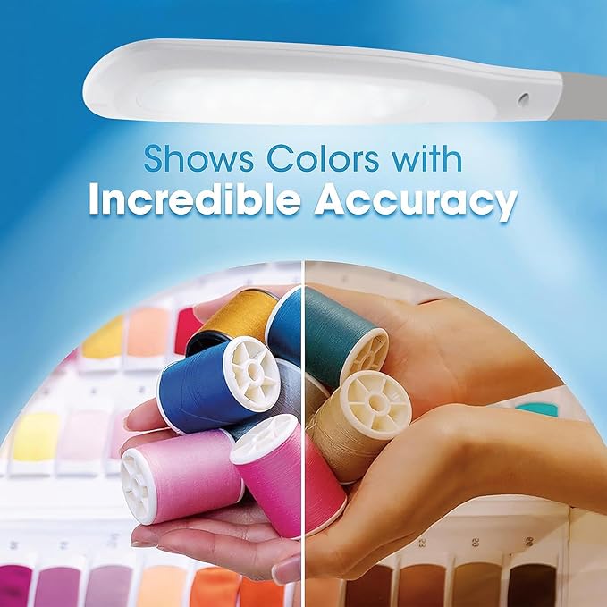 OttLite LED Desk Lamp with Adjustable Neck, Creative Curves (White/Grey) - 2.1A USB Charging Port, 4 Dimmable Brightness Settings, Energy-Efficient ClearSun LEDs for Home & Office