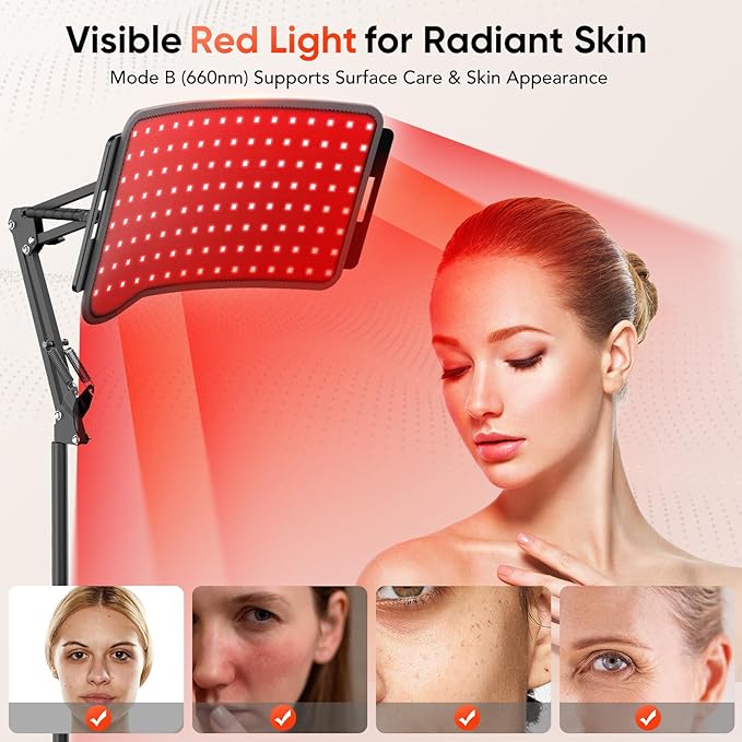 Red Light Therapy for Face Body - Infrared Lamp with Stand, 3-in-1 Use LED Light Therapy Device, 660nm Red Light & 850nm Near Infrared Light for Home Use, Ideal Gift