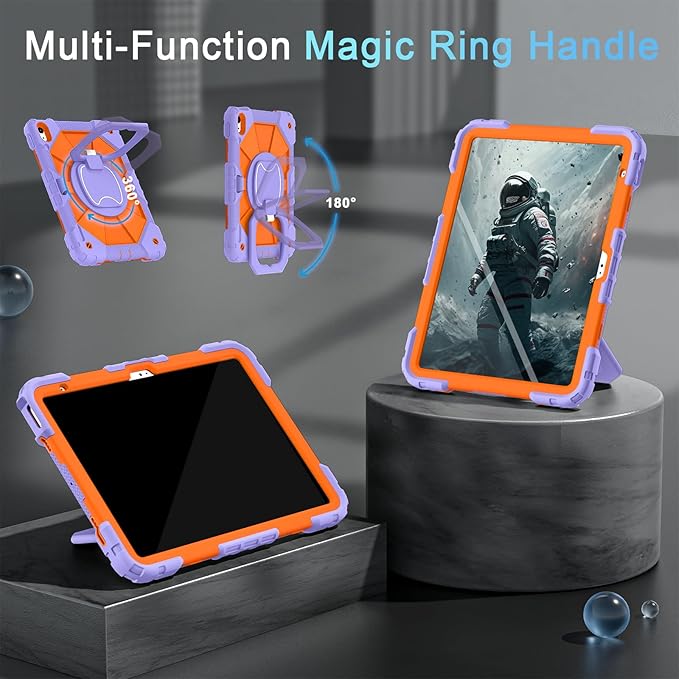 Case for iPad (A16) 11th/10th Generation 2025/2022,Kids Friendly 10th Gen iPad Case with Screen Protector 360° Rotating Stand,Heavy Duty Shockproof Cover for i Pad 11.0/10.9,Purple Orange