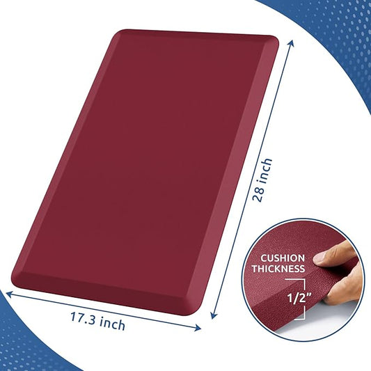 KitchenClouds Kitchen Mat Cushioned Anti Fatigue Rug 17.3"x28" Waterproof Non Slip Kitchen Standing Desk Mat Comfort Floor Mats for Kitchen House Sink Office (Red)