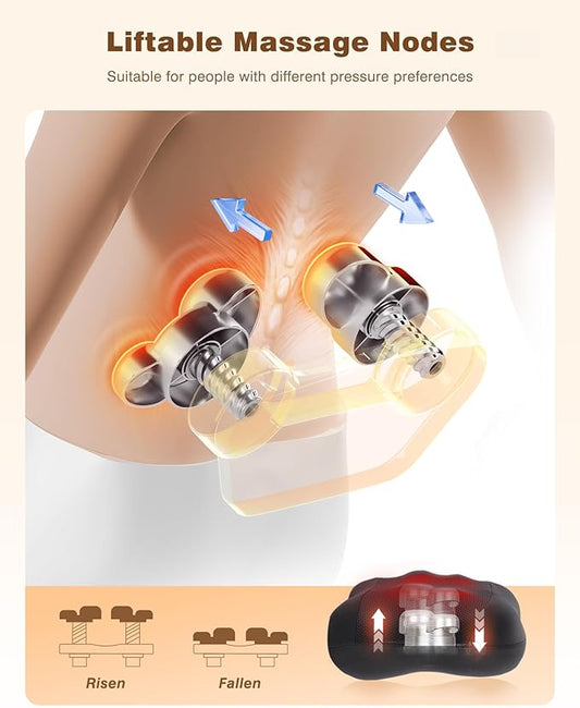 KINGJOY 2-in-1 Cordless Shiatsu Back Massager with Heat, Upgraded 4D Liftable Massage Nodes & Dual-Side Heating, Deep Tissue Kneading for Back Pain Relief, Gift for Women Men, Home Office Use