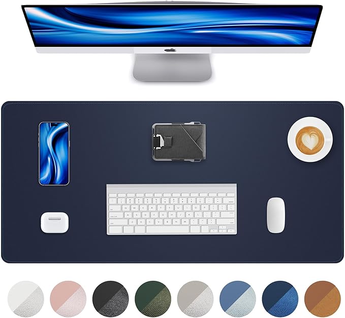 Non-Slip Desk Pad,Mouse Pad,Waterproof PVC Leather Desk Table Protector,Non-Slip PU Leather Desk Blotter, Easy Clean Laptop Desk Writing Mat for Office Work/Home/Decor(Midnight Blue, 24" x 13.7")