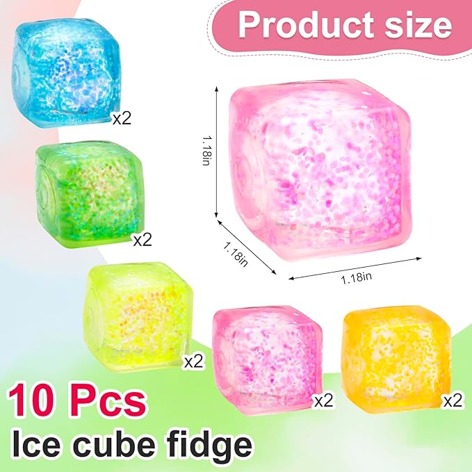 10 Pack Stress Cube Squishy Stress Balls for Adults Kids, Sensory Fidget Toys for Anxiety Stress Relief, Stretchy and Slow Rising Sparkling Malt Sugar Squeeze Toy for Boys Girls Party Favors