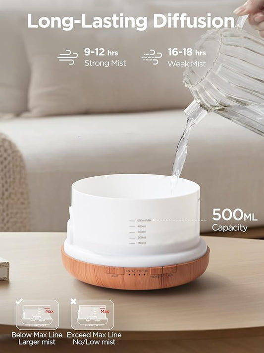 InnoGear Aromatherapy Diffuser & 10 Essential Oils Set, 500ml Essential Oil Diffuser with Remote Control Ultrasonic Cool Mist Scent Humidifier Vaporizer Auto-Off Timer for Room Office Home, Yellow