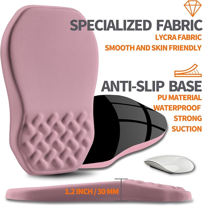 Ergonomic Slope Mouse Pad Wrist Support, Wrist Rest Mousepad for Carpal Tunnel Pain Relief with Massage Bulge and Slow Rebound Memory Foam (12x8 inch, Dark Pink)