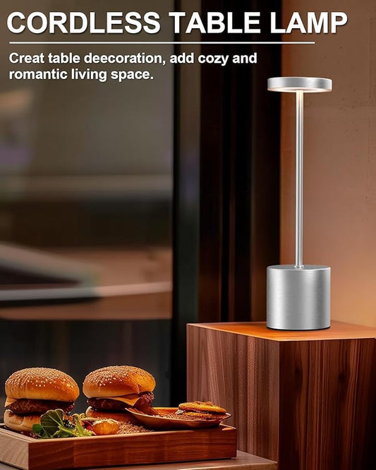 Cordless Table Lamp Set of 2, Rechargeable 5000mAh Battery Powered Outdoor Table Lamps(Silver)
